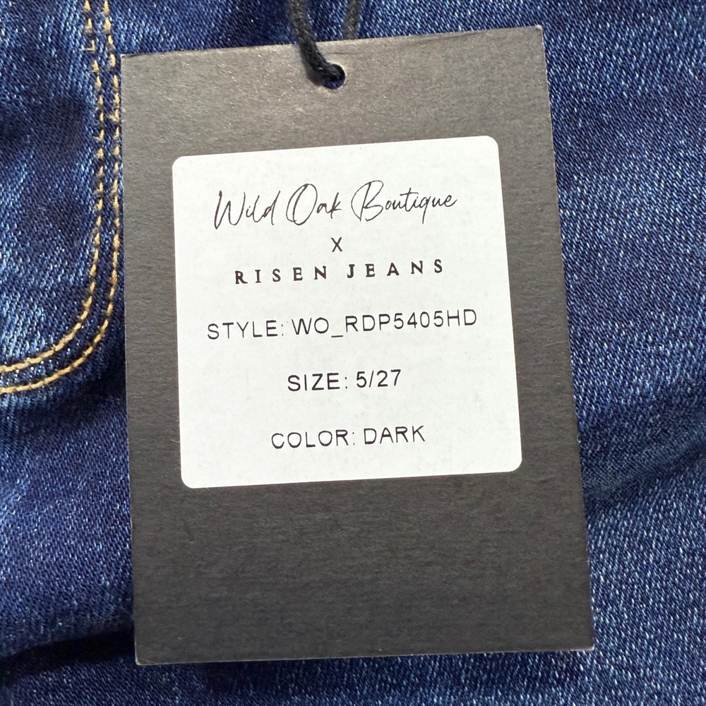 Wild Oak Boutique x Risen Jeans High Rise Distressed Fringe Hem Flare Size 5/27 - Picture 4 of 11